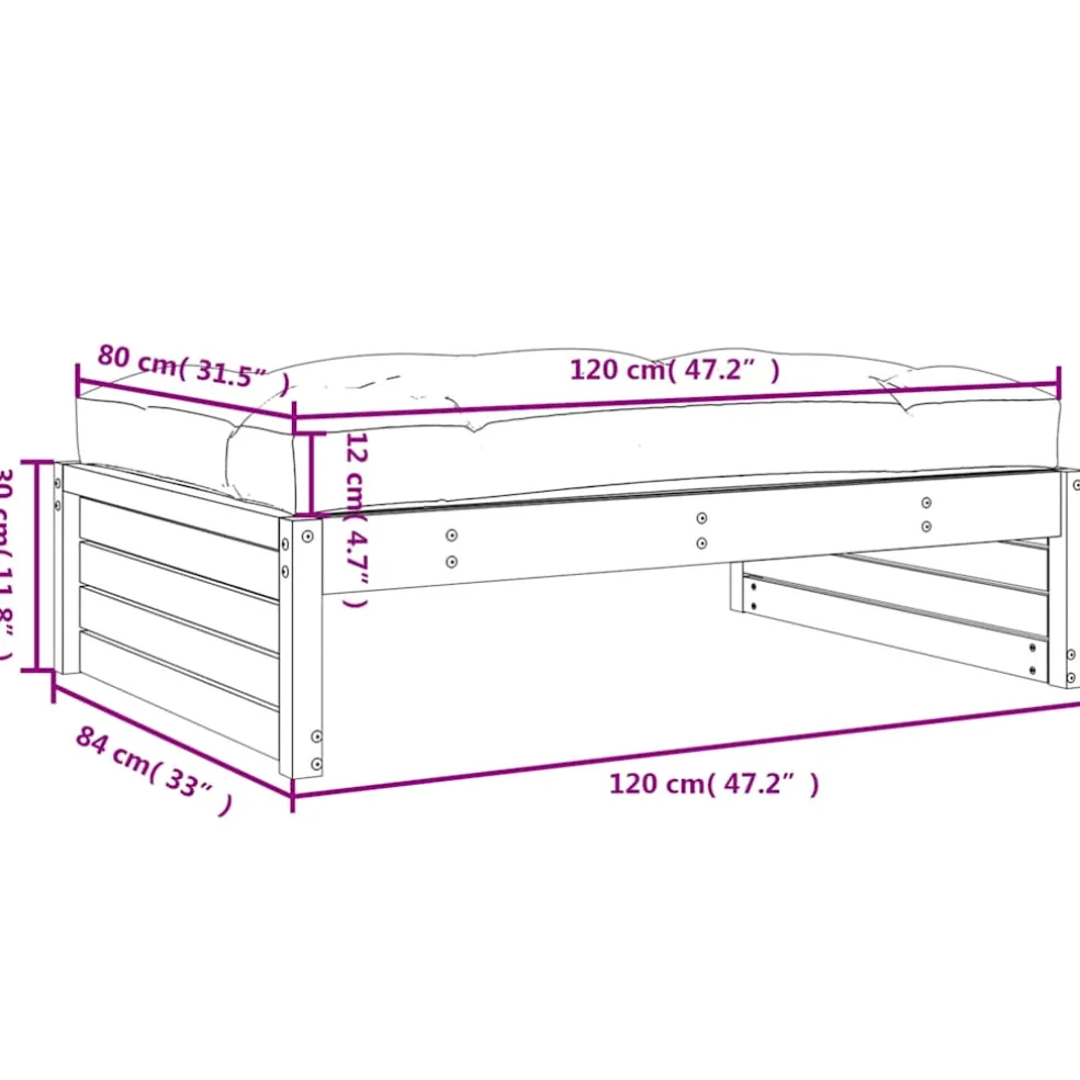 vidaXL Tuinvoetenbank 120x80 cm massief grenenhout zwart