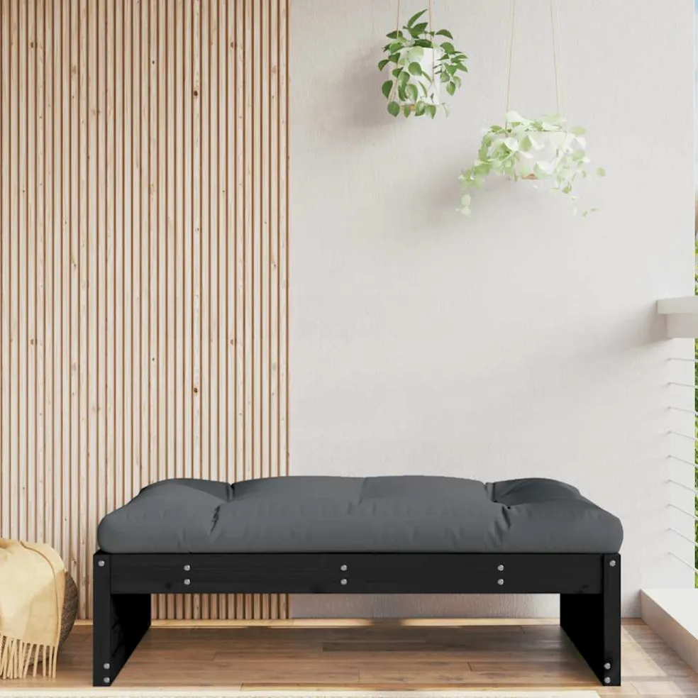 vidaXL Tuinvoetenbank 120x80 cm massief grenenhout zwart