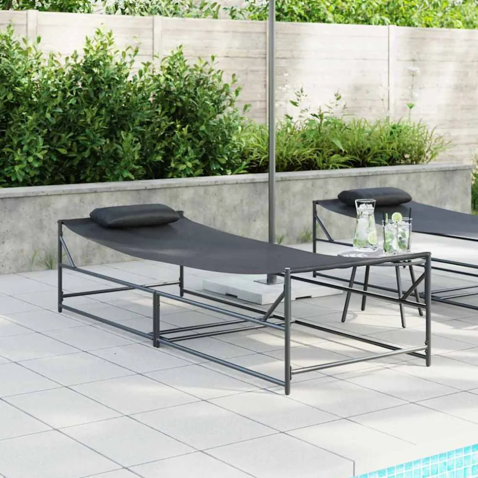 vidaXL Tuin Zonnebed 2 st Antraciet Gepoedercoat staal