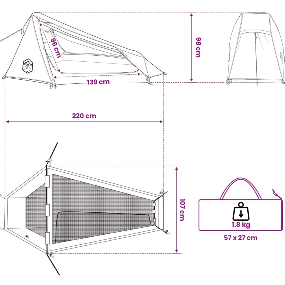vidaXL Tunneltent Olijfgroen 215 x 100 x 90 cm Polyester en staal