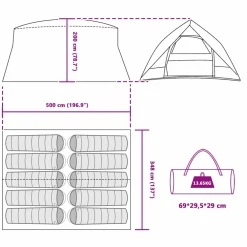 vidaXL Tunnel tent 10-persoons Grijs en Oranje taft Waterdicht