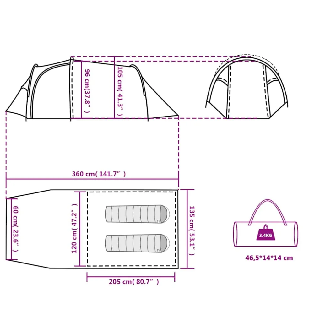 vidaXL Tunneltent 2-persoons waterdicht oranje