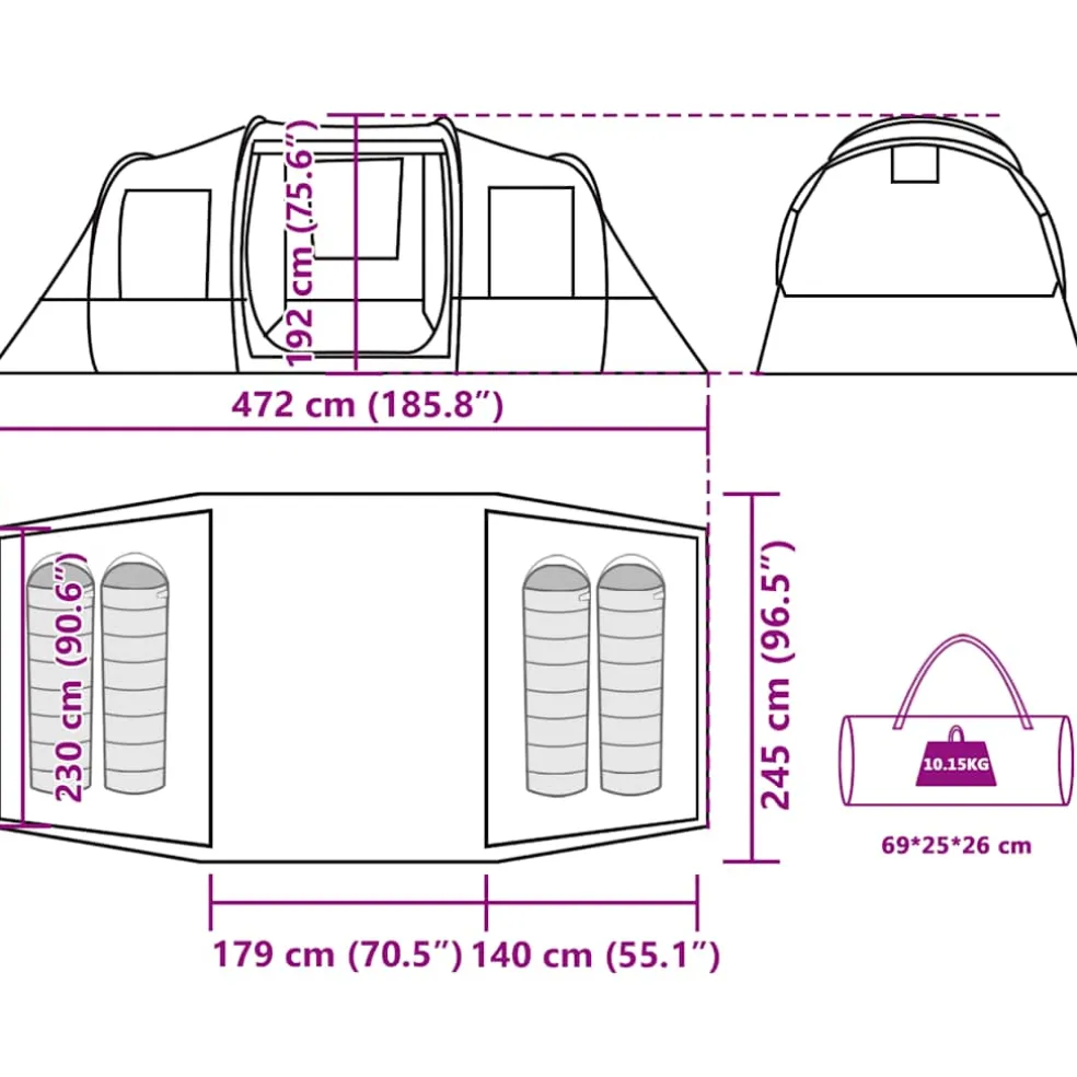 vidaXL Tunneltent 4-persoons waterdicht camouflage