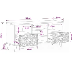 vidaXL TV-kast Bruin 100 x 33 x 46 cm Massief Mango Hout