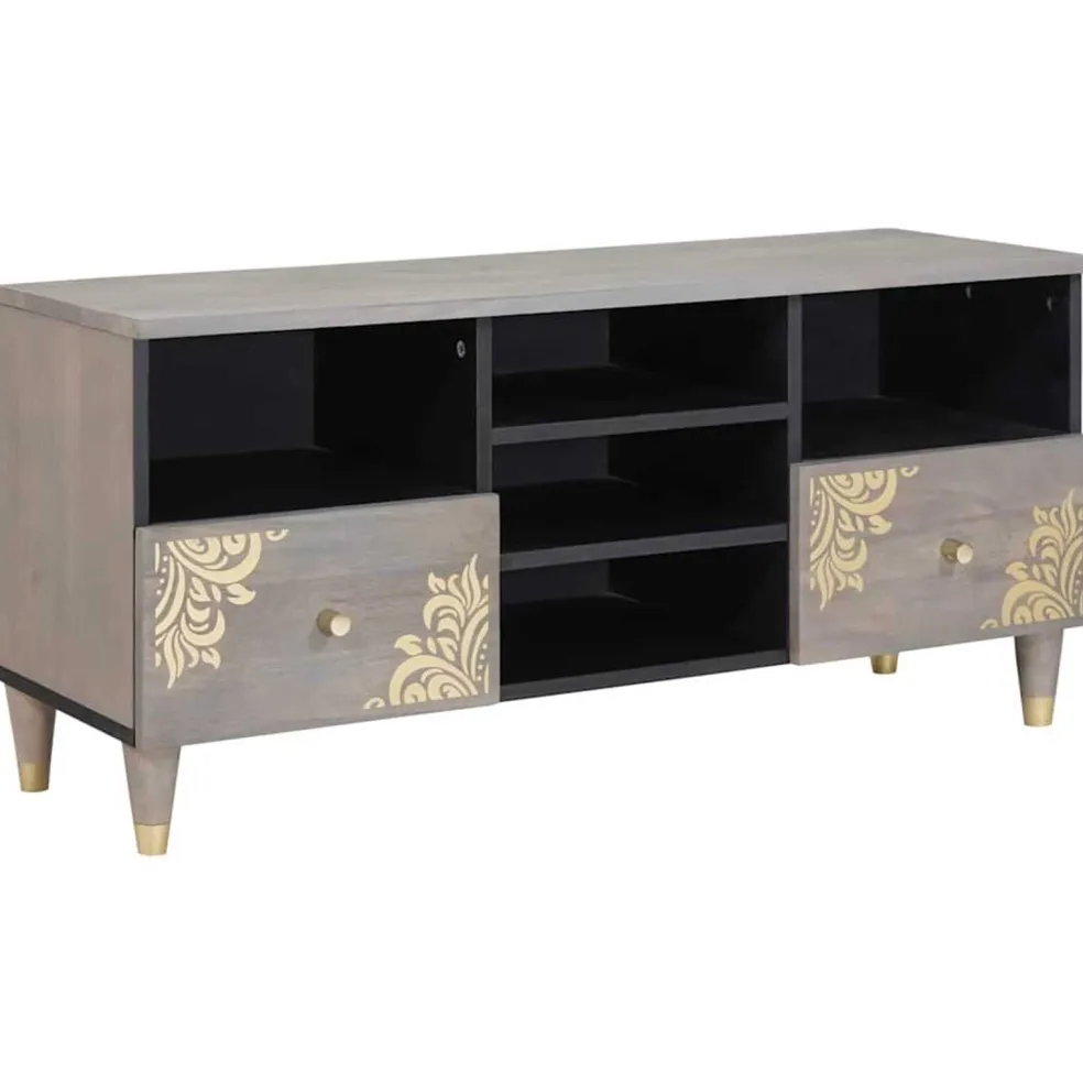 vidaXL TV-kast Grijs 100 x 33 x 46 cm Massief Mango Hout