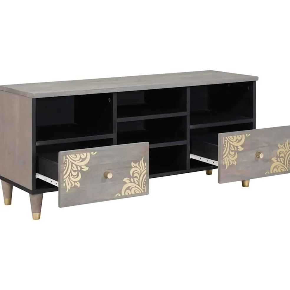 vidaXL TV-kast Grijs 100 x 33 x 46 cm Massief Mango Hout
