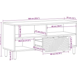 vidaXL TV-kast met lade Bruin 100 x 33,5 x 46 cm Massief Mango Hout