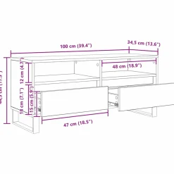 vidaXL TV-kast met lade Zwart Eiken 100 x 34,5 x 44,5 cm
