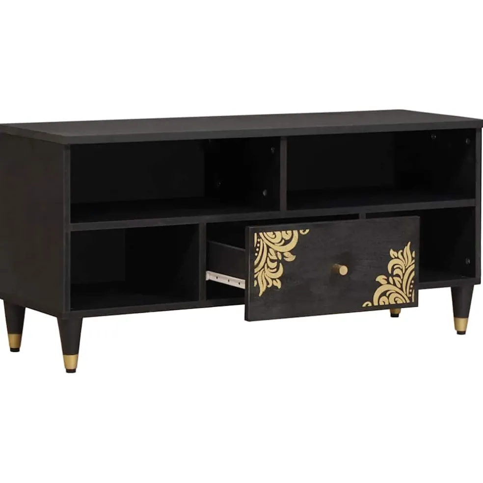 vidaXL TV-kast met lade Zwart 100 x 33 x 46 cm Massief Mango Hout