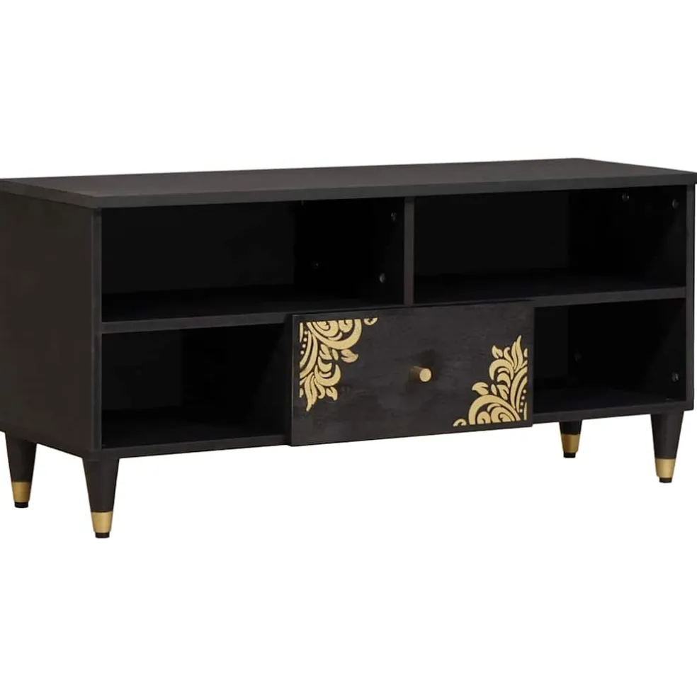 vidaXL TV-kast met lade Zwart 100 x 33 x 46 cm Massief Mango Hout