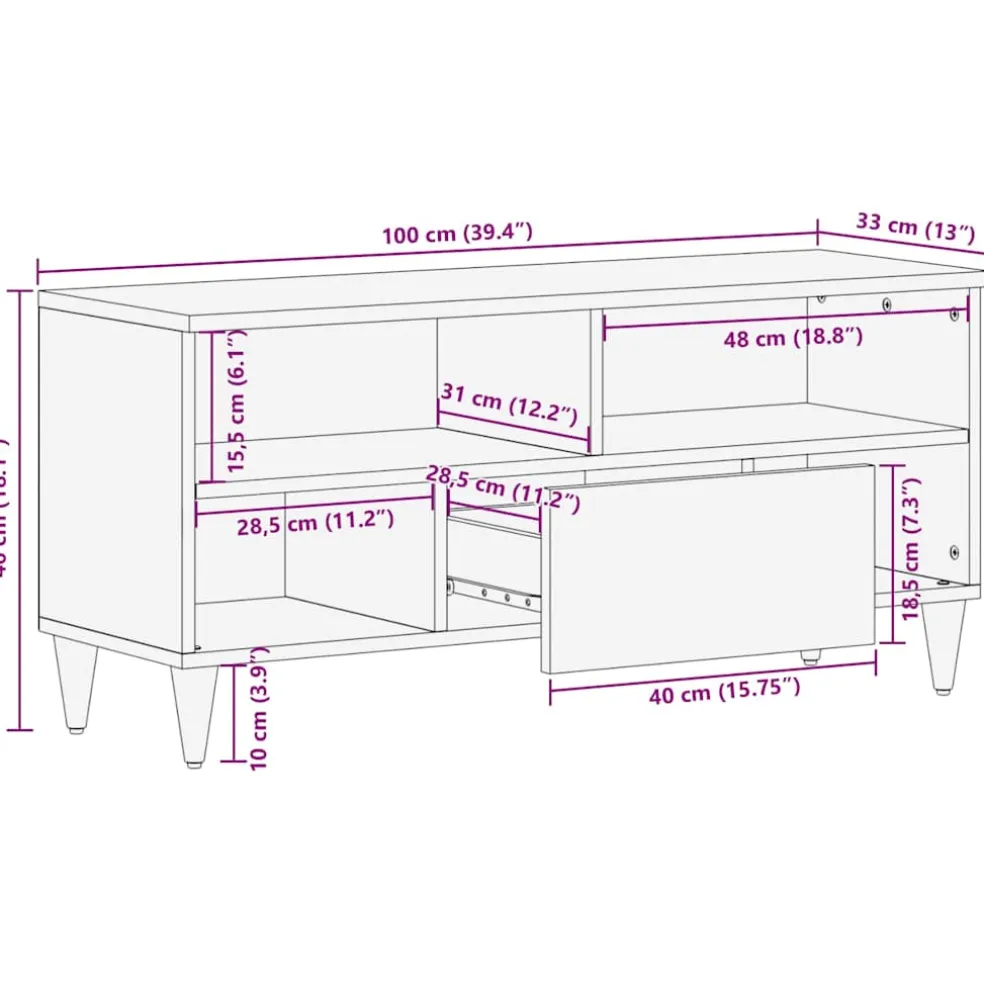 vidaXL TV-kast met lade Zwart 100 x 33 x 46 cm Massief Mango Hout