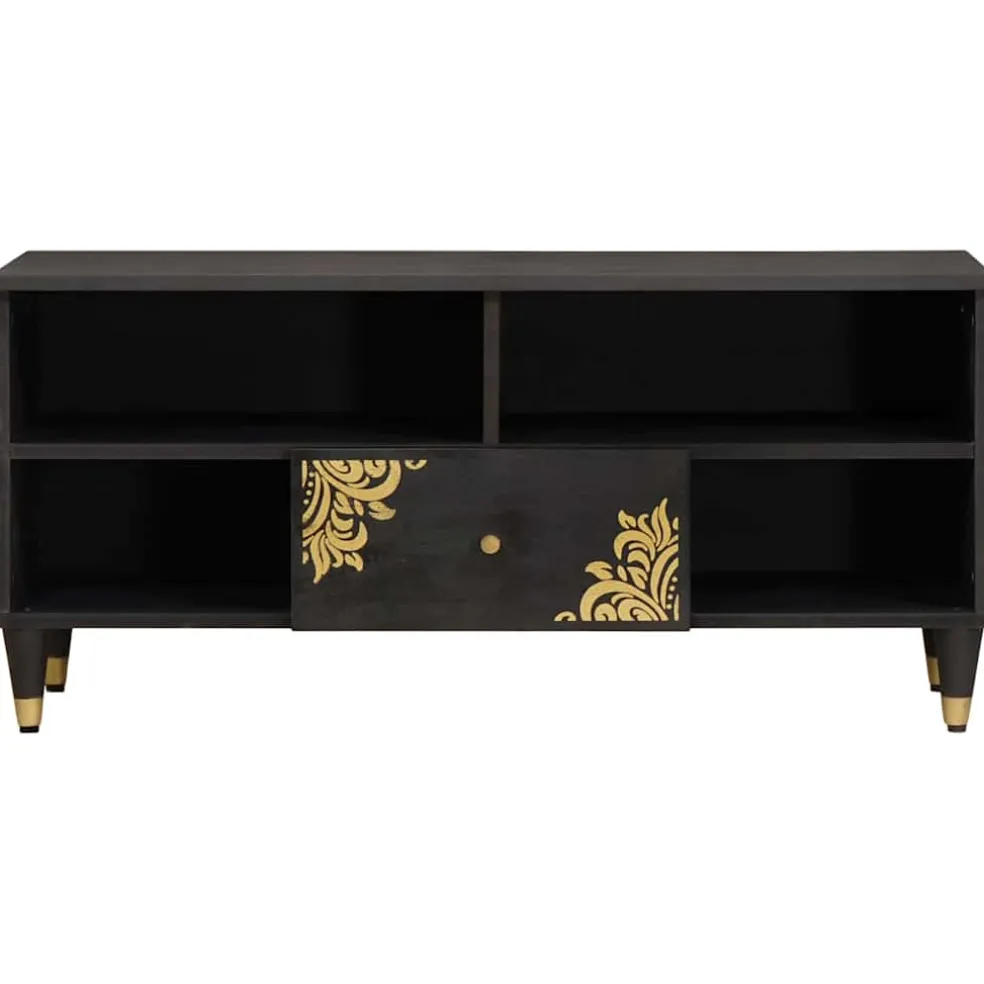 vidaXL TV-kast met lade Zwart 100 x 33 x 46 cm Massief Mango Hout