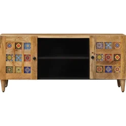 vidaXL TV-kast met plank Naturel 105 x 33 x 46 cm Massief Mango Hout