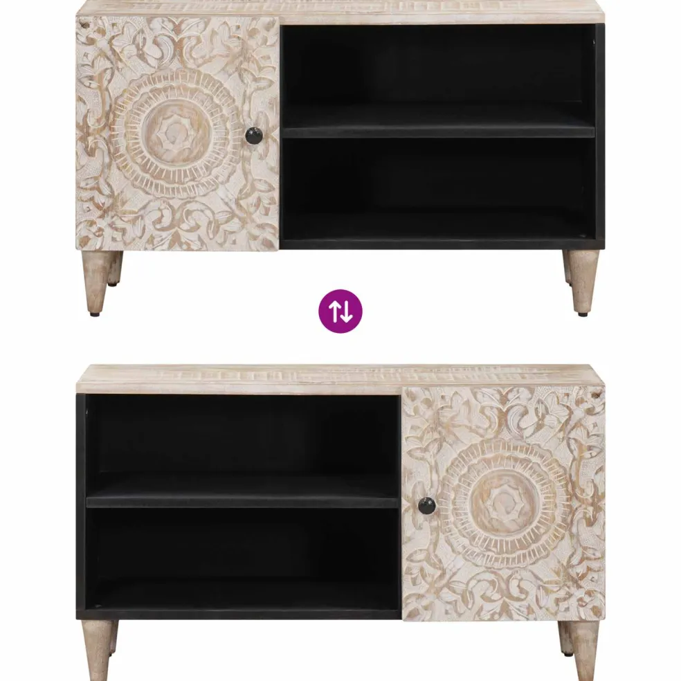 vidaXL TV-kast met plank Wit 80 x 31,5 x 46 cm Massief Mango Hout