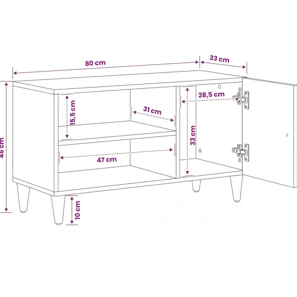 vidaXL TV-kast met plank Wit 80 x 31,5 x 46 cm Massief Mango Hout