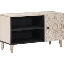 vidaXL TV-kast met plank Wit 80 x 31,5 x 46 cm Massief Mango Hout