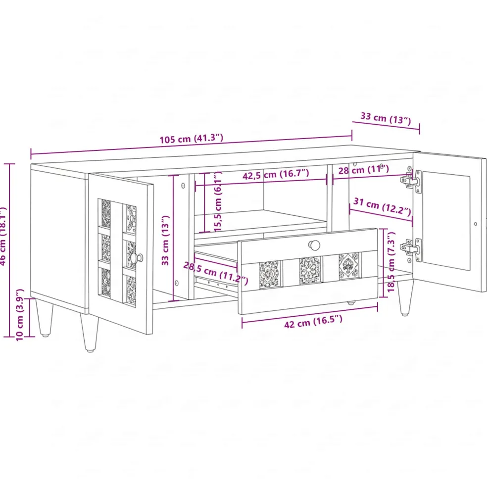 vidaXL TV-kast Walnotenhout 105 x 33 x 46 cm Massief Mango Hout