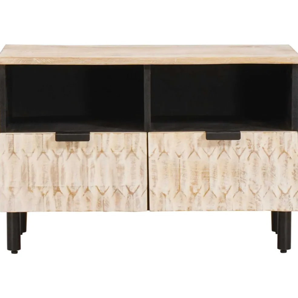 vidaXL TV-kast Witte Was Afwerking 70 x 33 x 46 cm Massief Mango Hout