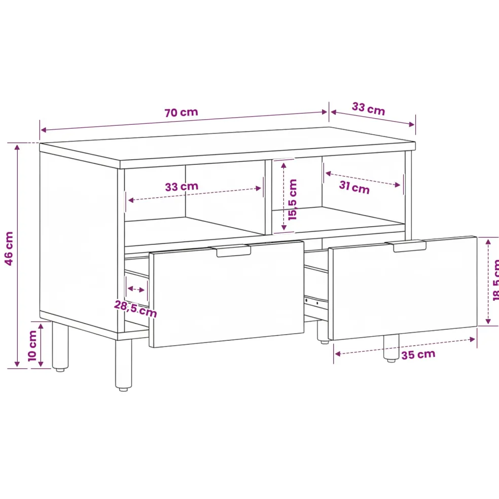vidaXL TV-kast Witte Was Afwerking 70 x 33 x 46 cm Massief Mango Hout