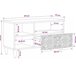 vidaXL TV-kast Wit 80 x 33,5 x 46 cm Massief Mango Hout