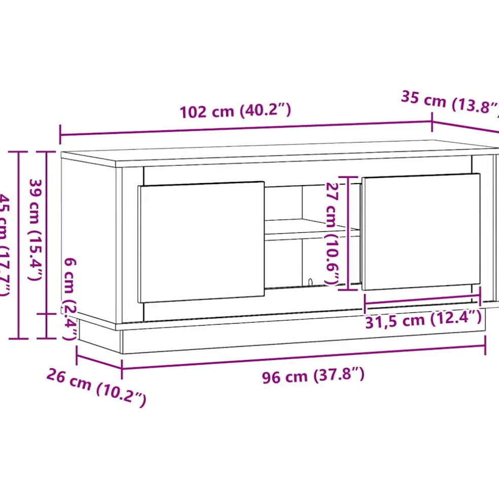 vidaXL TV-kast 102 x 35 x 45 cm Artisan Eiken Bewerkt hout