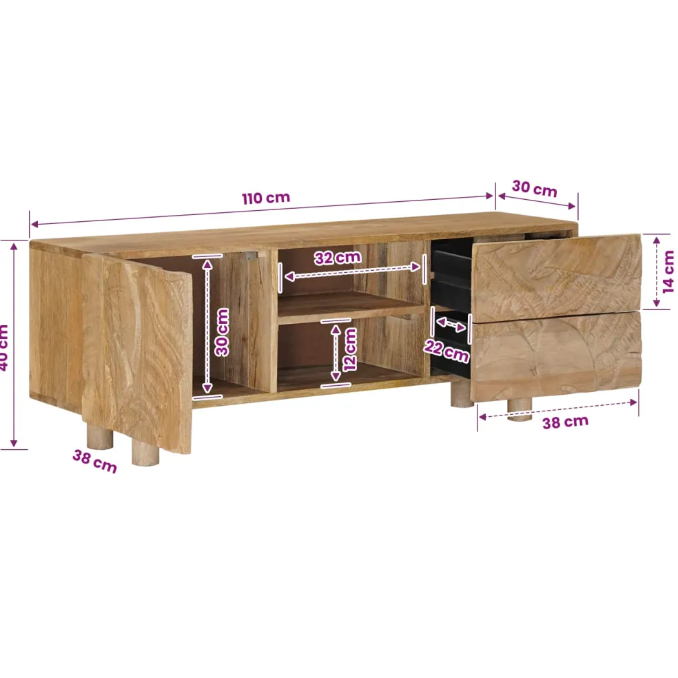 vidaXL TV-kast 110 x 30 x 40 cm Massief Mango Hout en Geengineerd Hout