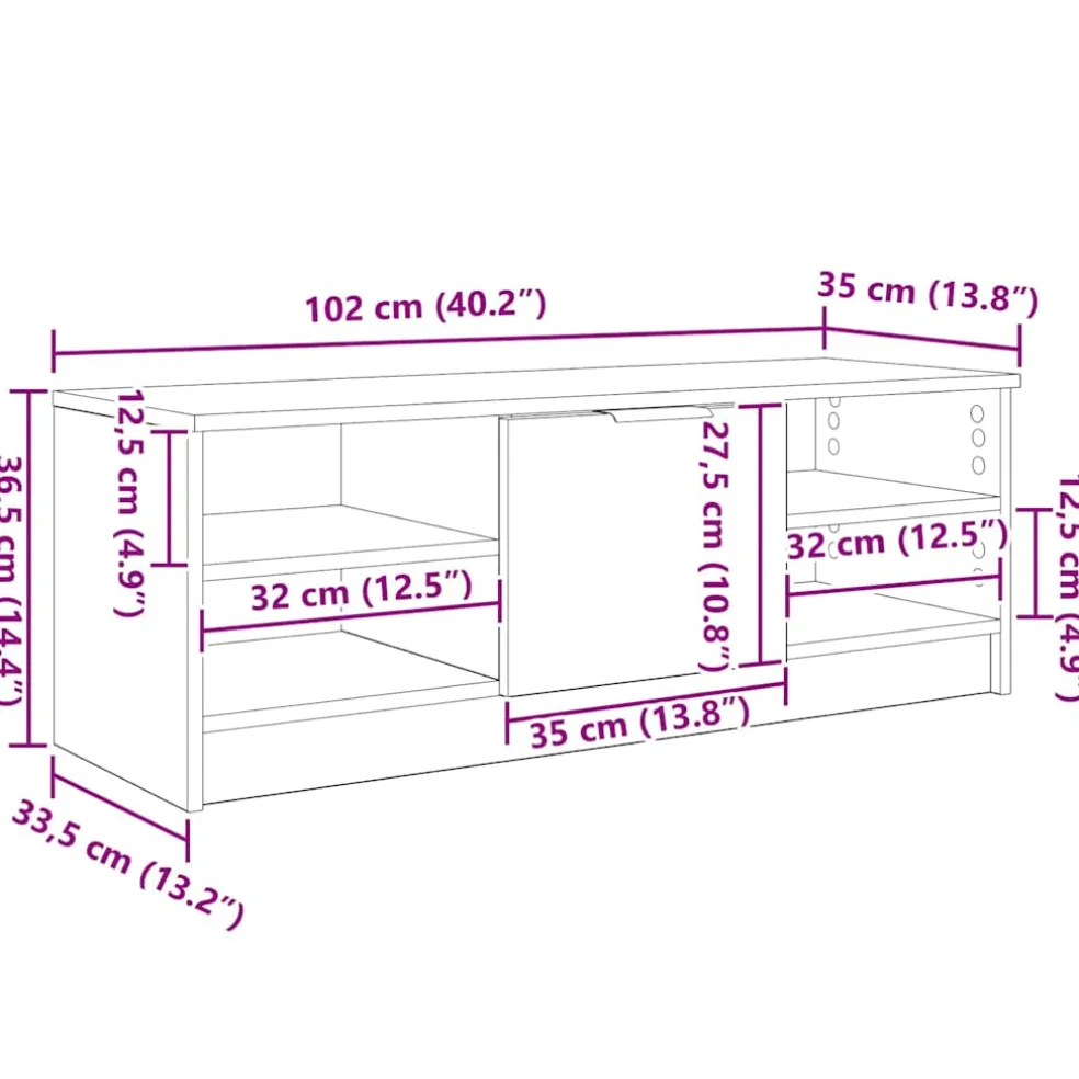 vidaXL TV-kast 102 x 35 x 36,5 cm Oud Hout Bewerkt hout