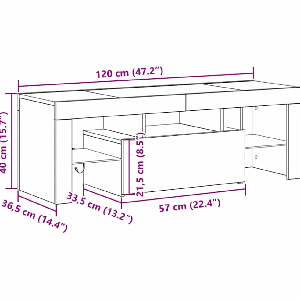 vidaXL TV-kast 120 x 35 x 40 cm Zwart Eiken Bewerkt hout