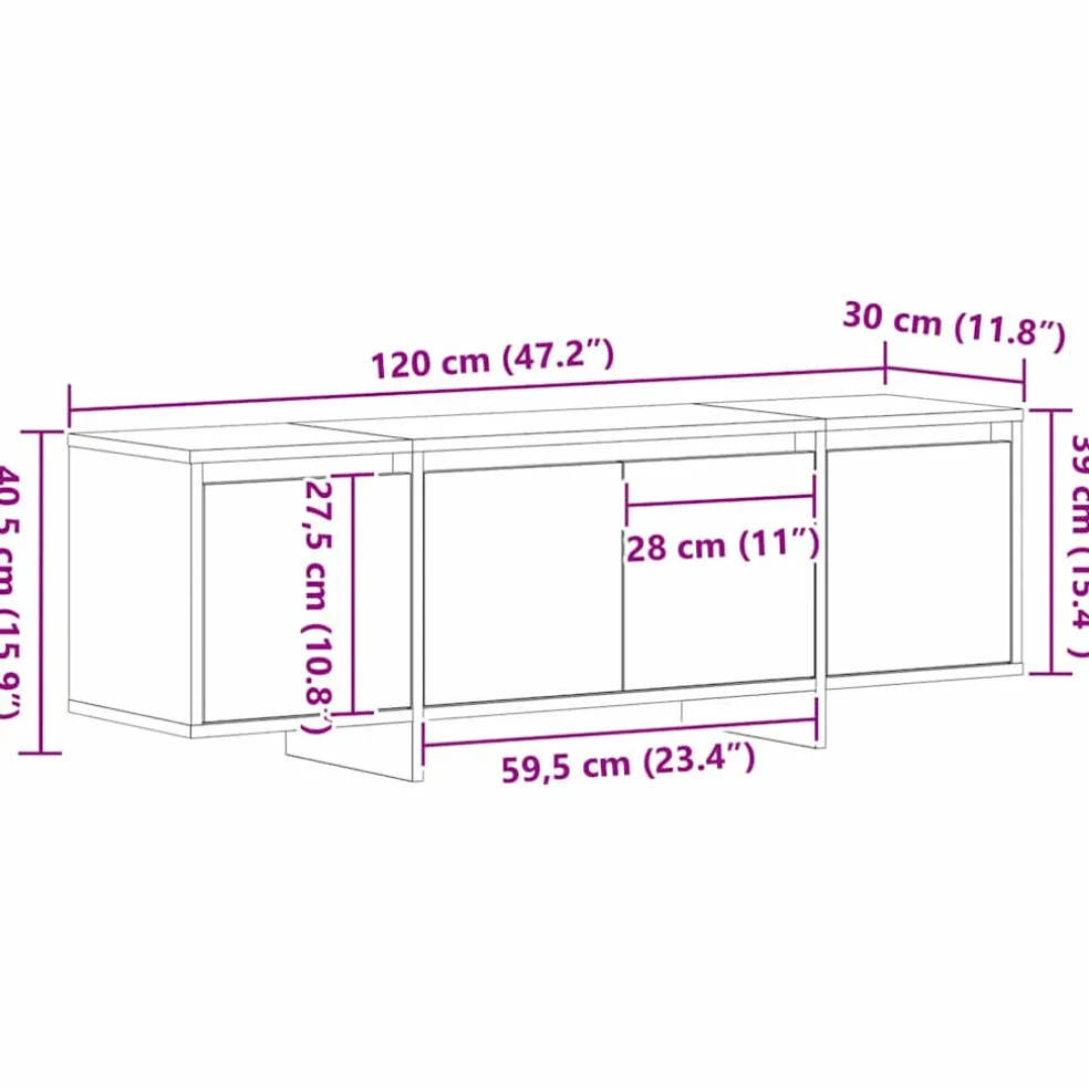 vidaXL TV-kast 120 x 30 x 40,5 cm Zwart Eiken Bewerkt hout