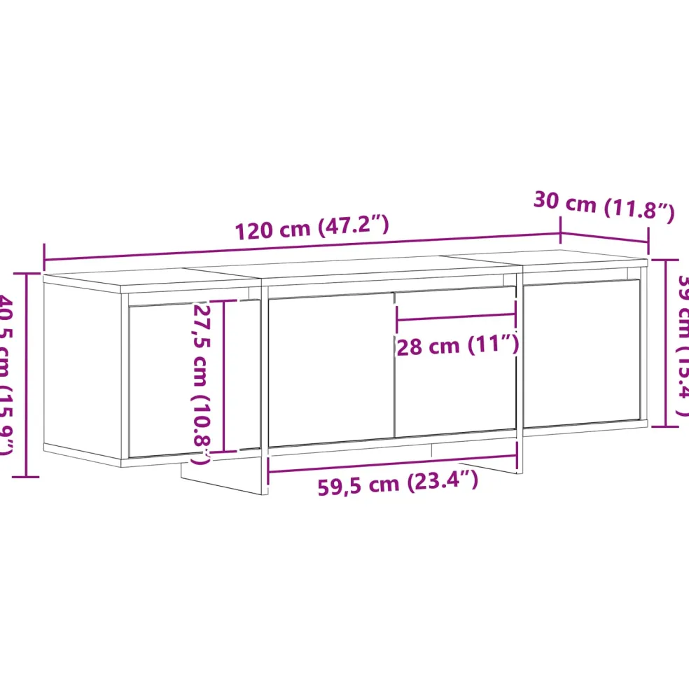 vidaXL TV-kast 120 x 30 x 40,5 cm Zwart Eiken Bewerkt hout