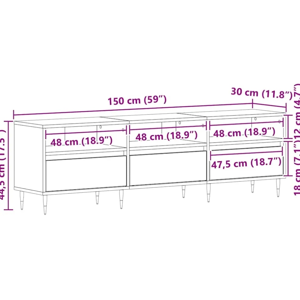 vidaXL TV-kast 150 x 30 x 44,5 cm Zwart Eiken Bewerkt hout