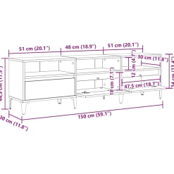vidaXL TV-kast Zwart Eiken 150 x 30 x 45 cm Gemonteerd hout en ijzer