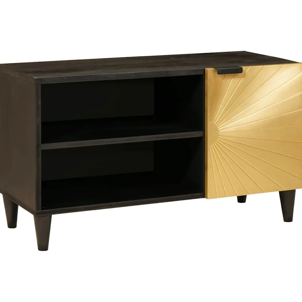 vidaXL TV-kast Zwart en Goud 80 x 33 x 46 cm Bewerkt hout