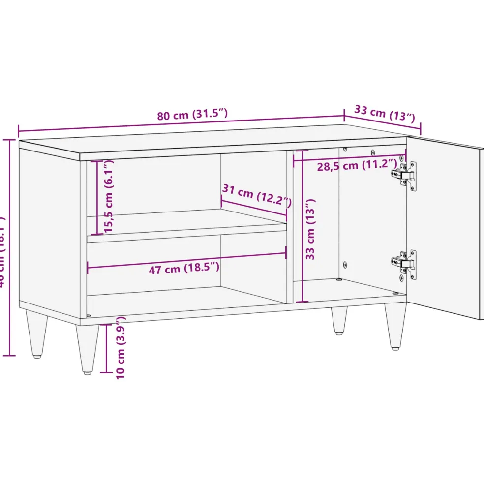 vidaXL TV-kast Zwart en Goud 80 x 33 x 46 cm Bewerkt hout