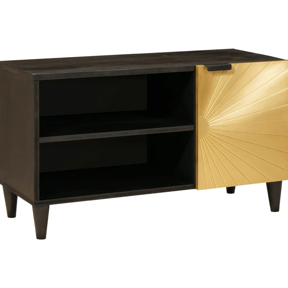 vidaXL TV-kast Zwart en Goud 80 x 33 x 46 cm Bewerkt hout