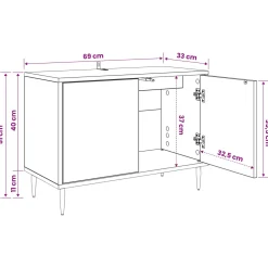 vidaXL Tv-meubel BREMEN 69 x 33 x 50,5 cm Zwart eiken Bewerkt hout
