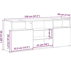 vidaXL Tv-meubel met LED 120x30x50 cm bewerkt hout zwart eiken
