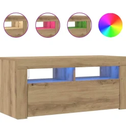 vidaXL Tv-meubel met LED 90x35x40 cm bewerkt hout artisanaal eiken