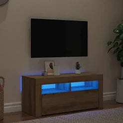 vidaXL Tv-meubel met LED 90x35x40 cm bewerkt hout artisanaal eiken