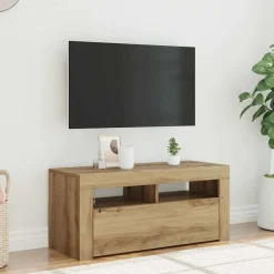 vidaXL Tv-meubel met LED 90x35x40 cm bewerkt hout artisanaal eiken