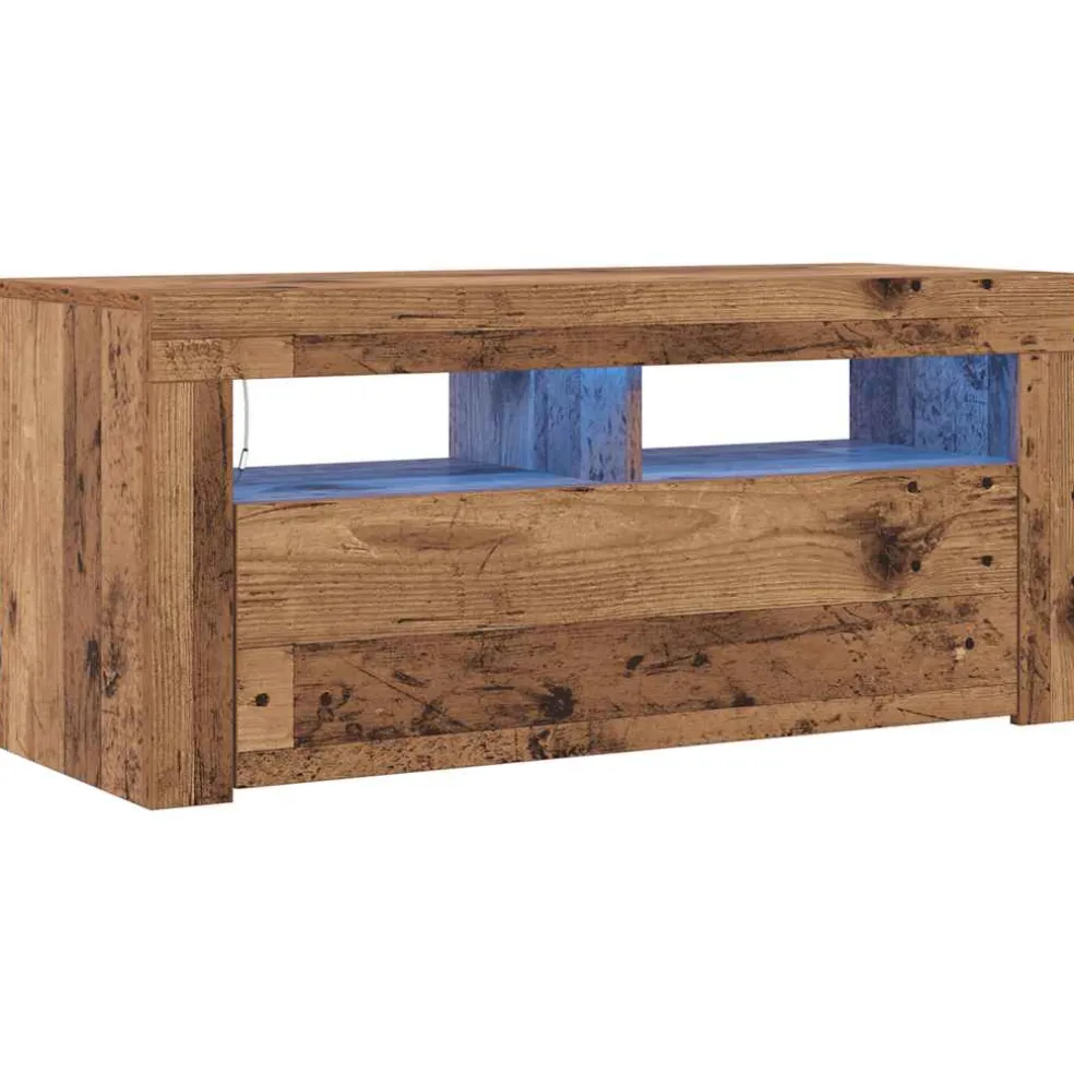vidaXL Tv-meubel met LED 90x35x40 cm bewerkt hout oud hout