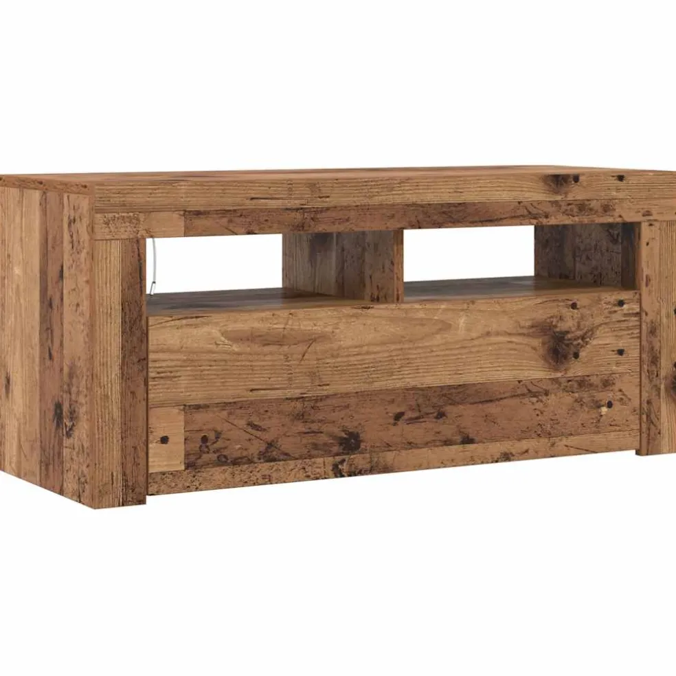 vidaXL Tv-meubel met LED 90x35x40 cm bewerkt hout oud hout