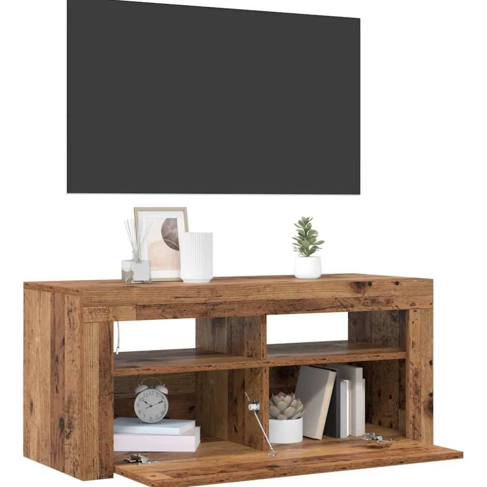 vidaXL Tv-meubel met LED 90x35x40 cm bewerkt hout oud hout