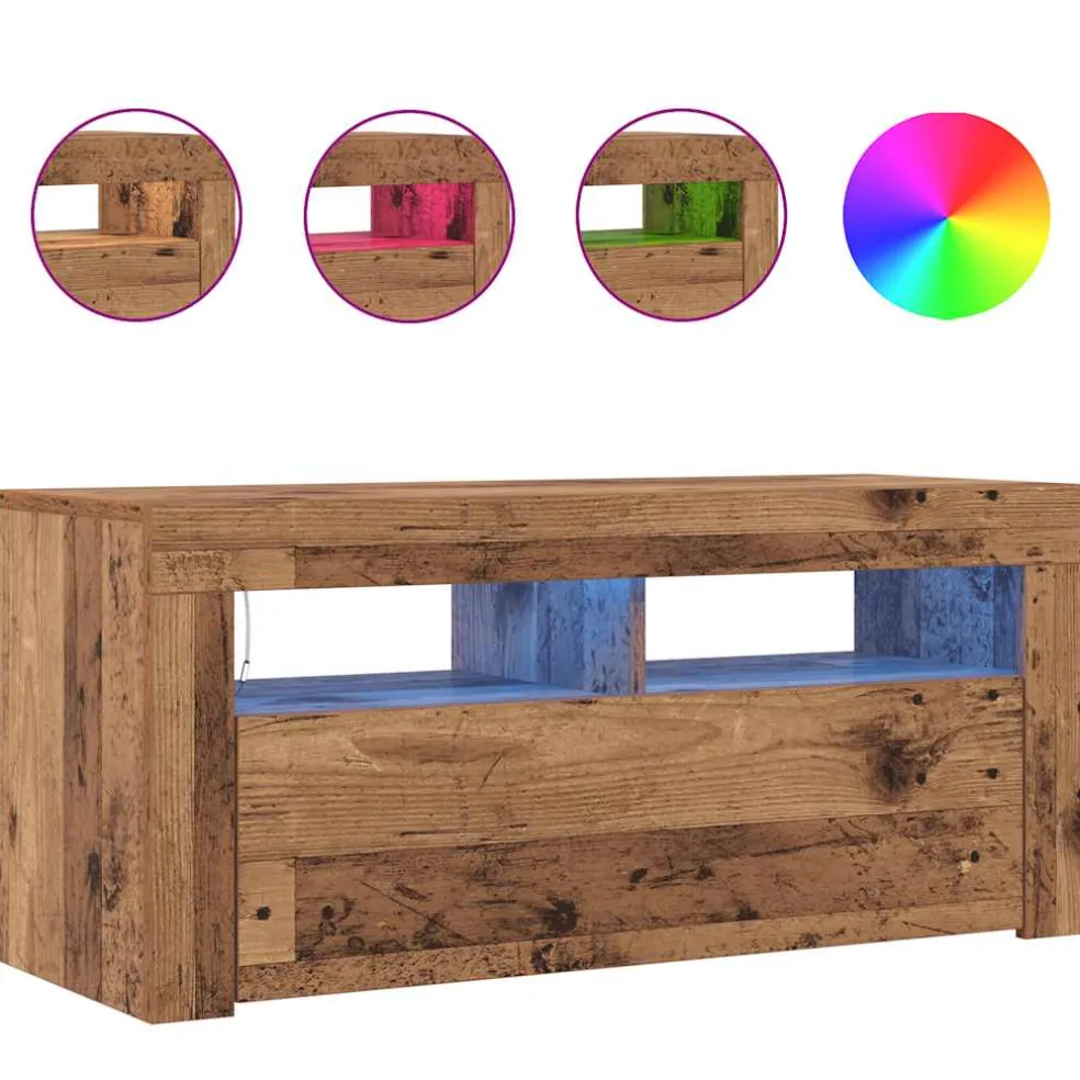 vidaXL Tv-meubel met LED 90x35x40 cm bewerkt hout oud hout