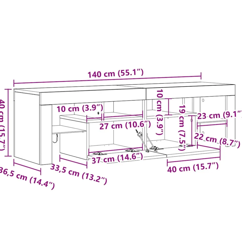 vidaXL Tv-meubel met LED 140x36,5x40 cm bewerkt hout oud hout