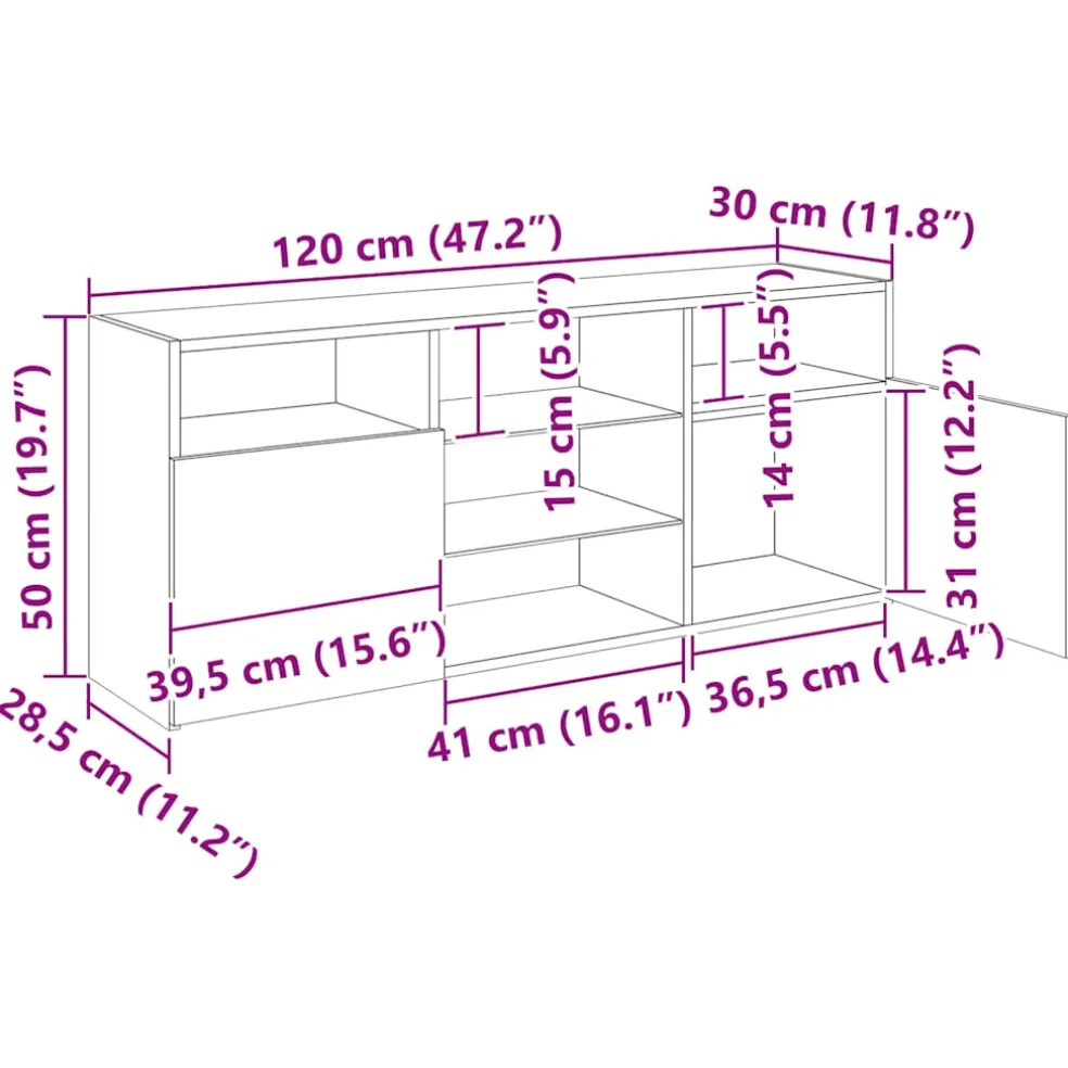 vidaXL Tv-meubel met LED 120x30x50 cm bewerkt hout oud hout