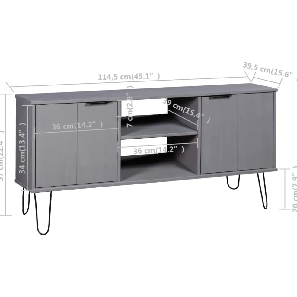 vidaXL Tv-meubel New York massief grenenhout grijs