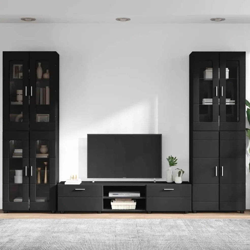 vidaXL Tv-meubelset FLORIN 3 st Zwart Bewerkt hout