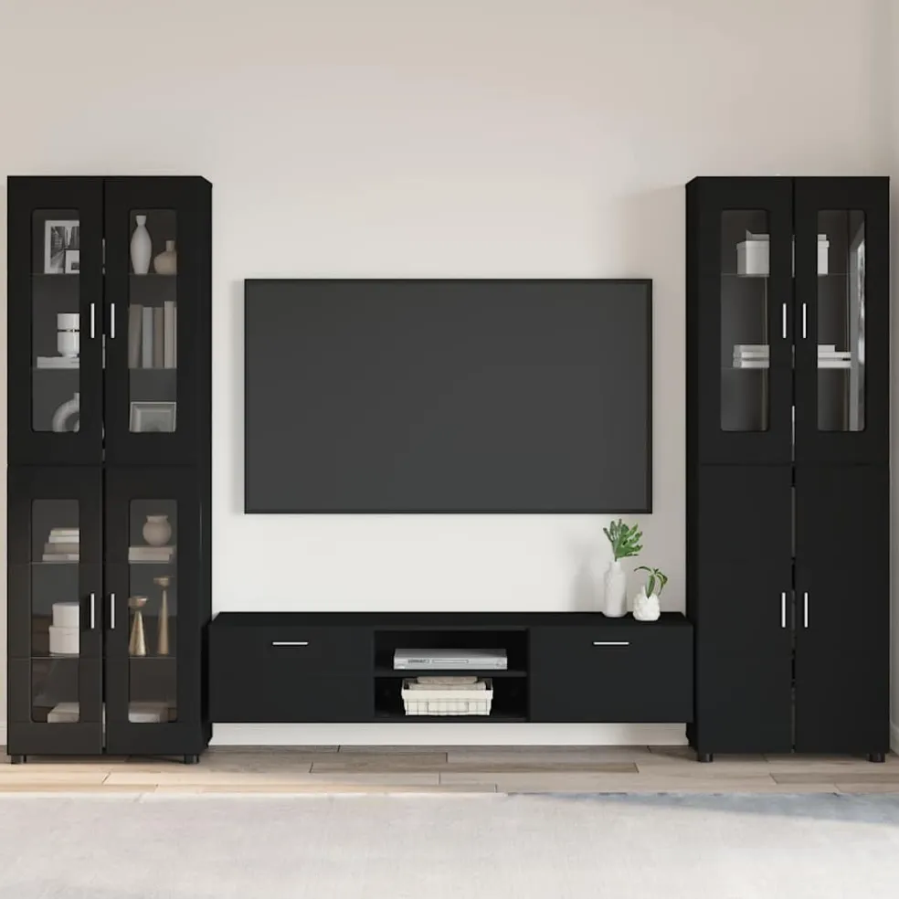 vidaXL Tv-meubelset FLORIN 3 st Zwart Bewerkt hout