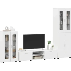 vidaXL Tv-meubelset FLORIN 3 st Hoogglans wit Bewerkt hout